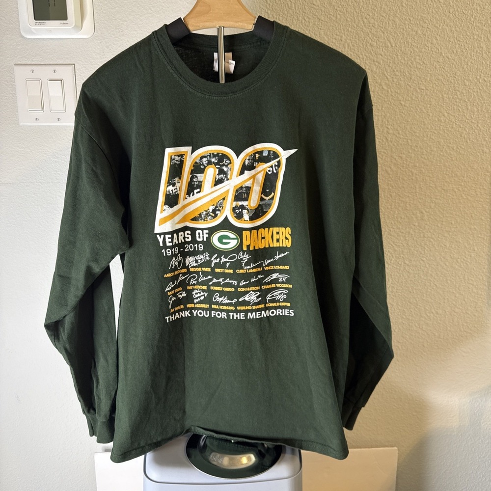 Green Bay Packers 100 Years Men's T Shirt Green NFL Football Size L